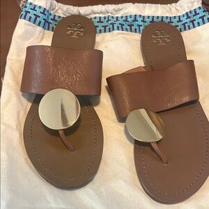 Tory Burch Brown Sandals with Gold Accent